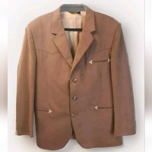 Rockabilly Western Blazer Jacket Men Sz 48 Faux Suede Brown Farah Vtg Old Money